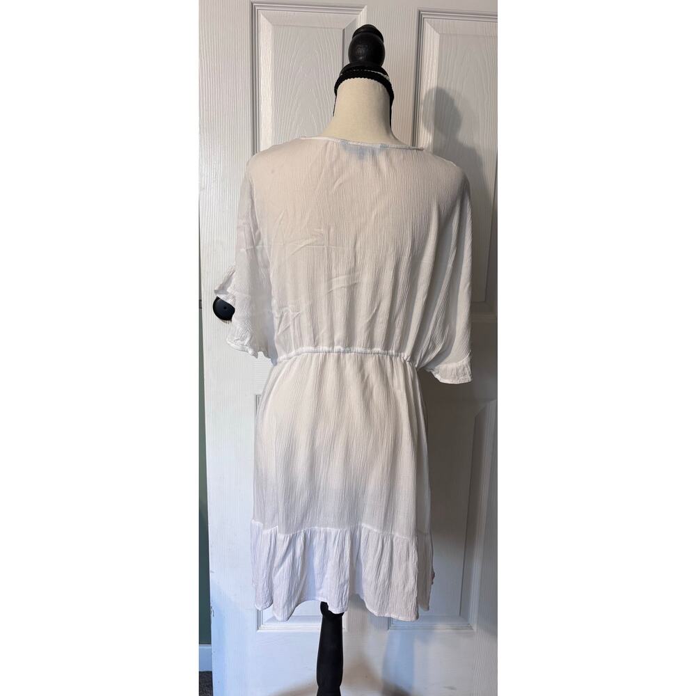 Blue Island Beach Coverup Women's Medium White Tropical Beaded Flowers - Picture 4 of 8